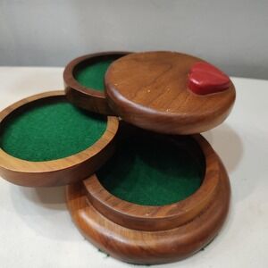 Vtg 3 Tier Round Wooden Swivel Jewelry Box With Lined Drawers Heart Country Core